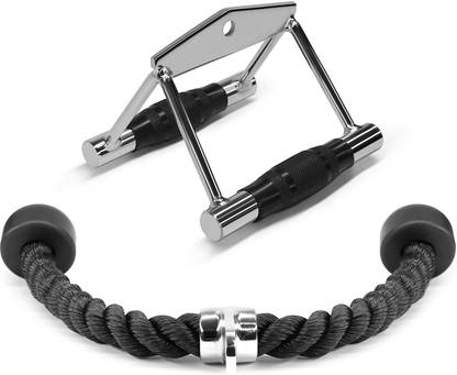 Black Mountain Double D Rowing Handle Cable Machine Attachment, Combo Tricep Pulldown Rope, Multi-training Bar