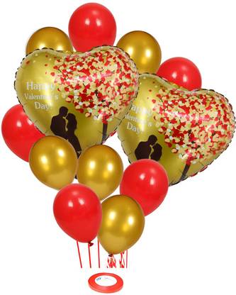 AMFIN Valentine Day Combo / Red & Gold Balloons / Proposal Foil Balloon / Metallic Balloons / Valentine Balloons Party Balloons Pack of 13