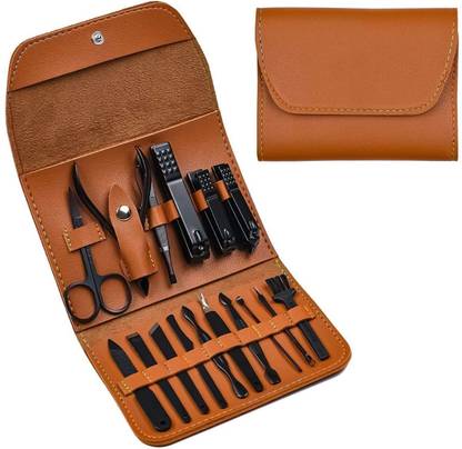BELLA HARARO 16 in 1 Professional Stainless Steel Manicure Pedicure Kit / Grooming Kit | Includes - Nail Cutter | Ear Pick | Tweezers | Plucker | Nail Filer | Nose Hair Scissors | Eyebrow Tweezer for Men & Women Nail Clippers Pedicure Set with Leather Case