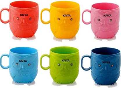 Kivya Return gifts for kids owl mugs for kids birthday party- 9.5*8*6 Cm ,250 ML-Pack of 6 Plastic Coffee Mug