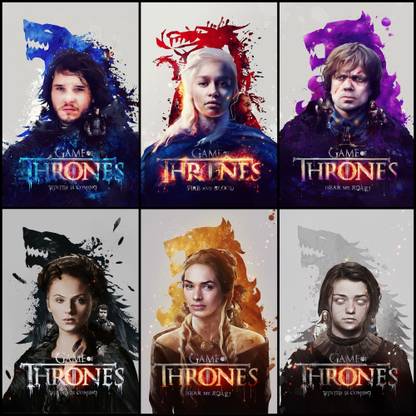 (Set of 6) Game of Thrones Posters, Jon Snow, Daenerys Targaryen, Cersei Lannister, Tyrion Lannister, Sansa Stark, Arya Stark Paper Print