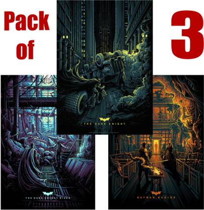 (Set of 3) Batman Trilogy Christian Bale The Dark Knight Poster, Joker, bane, Ra's al Ghul Paper Print
