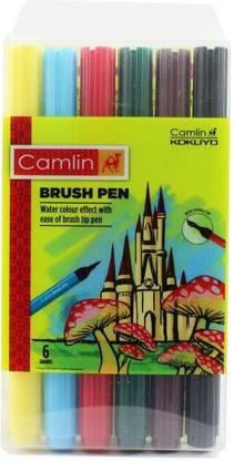 Camel Brush Pen 6 Shades Pack of 2 Assorted Nib Sketch Pen