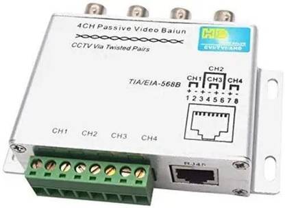 ULTRABYTES 4ch Passive Video Balun, BNC Coax to CAT5 Ethernet RJ45, CCTV AHD TVI Compatible Video Formats: Analog CCTV (CVBS), HD-TVI, AHD, HD-CVI Cameras 4 Channel Video Balun Receiver / Transmitter Wire Connector