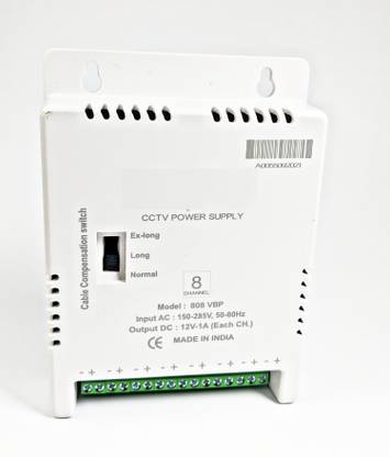 Spx 8 Channel SMPS for EIGHT CCTV Security Bullet & Dome Camera Worldwide Adaptor INPUT AC: 150-285V, 50-60Hz Output DC 12V DC-1A(EACH CHANNEL) , Power Supply Adapter for up to 4 CCTV Cameras(WHITE) (1PEICE) Worldwide Adaptor