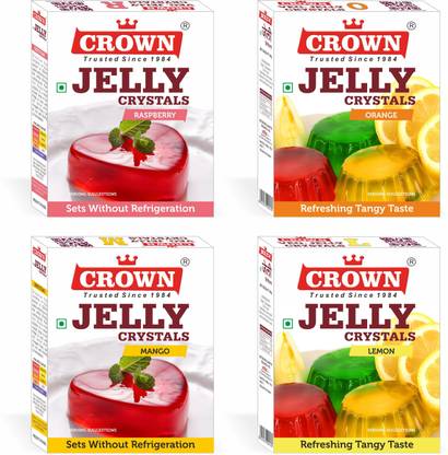 CROWN FOODS JELLY CRYSTALS VEG 360 g (90 g X PACK OF 4 FLAVOURS) Citric ...
