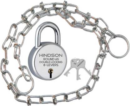 HINDSON 3 Feet Chain Lock with Round 65mm Padlock For Helmet, Gate, Link, Luggage steel Cycle Lock