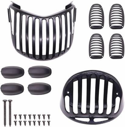ZYO Front Rear Head Light, Tail Light & Indicator Grill Cover Set Compatible With Bajaj Platina (Black) Bike Headlight Grill