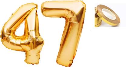 Prihit Solid Golden '47' number Numerical Foil Balloon (Pack of 3)