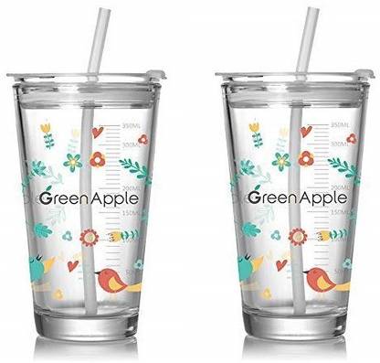 IndusBay Pack of 2 , 470 ML Glass Sipper With Straw Mason Travel Sipper Jar Leakproof Lid 470 ml Shaker