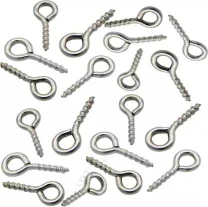 MINSHA EXPORTS 2cm Self-Tapped Small Screw Eyes Metal Eye Screw Hooks Multipurpose Bail With Loop Eye Hook For Rack, Keychain Holder etc Hook (Pack of 20) Curtain Hook
