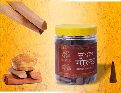 SEWA SANDAL GOLD Charcoal Free Premium Incense Cone for Home & Office use (Pack of 1) 200 gm Sandal Dhoop