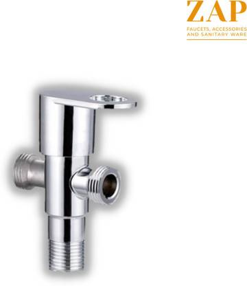 ZAP Geo Series High Grade Brass 2 Way Angle Valve Chrome Finish 2 in 1 Angle Valve for Pipe Connection for Bathroom/Kitchen with Wall Flange- Quarter Turn Heavy Fitting Chrome Finish Faucet Set