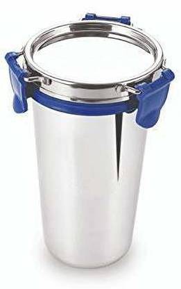 KIDINGTON Stainless Steel Airtight Glass Leak Proof Dust Proof Freezer Safe Glass Tumbler with Steel Lid (Silver, 300ml) Glass Water/Juice Glass