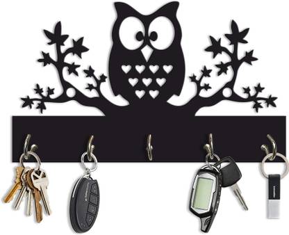 Artvibes Key Holder Organizer Stainless Steel 5 Hooks for Home Decoration(KH_808), Black Wood Key Holder