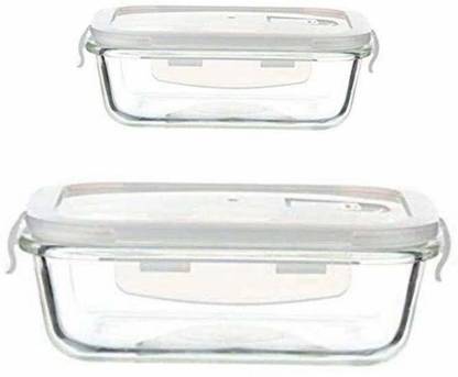 Femora Borosilicate Glass Microwave Safe Rectangle Food Storage Container with Air Vent Lid, 620 ml, 1500ml, Set of 2 2 Containers Lunch Box