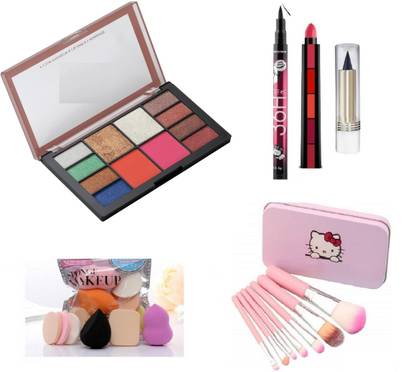 teayason All in One Fashion Makeup Kit for Girls 8019 No 1 with EyeLiner, Kajal, Makeup Brushes, Sponges and 5 in 1 Lipstick Red Edition