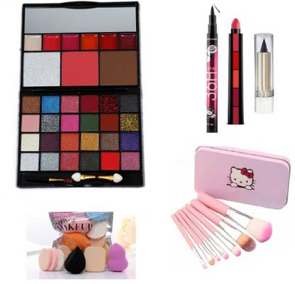 teayason All in One Fashion Makeup Kit for Girls & Women Ecstasy No 2 with EyeLiner, Kajal, Makeup Brushes, Sponges and 5 in 1 Lipstick Red Edition