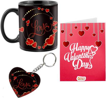 AWANI TRENDS Valentine Day Gift I Love You Forever Quote Printed BLACK MUG Coffee 330 ml with keychain - Valentine Gifts for Girlfriend Boyfriend, Birthday Gift for Husband Wife, Love GiftsAT-VAL-BM-GK-2K21-055 Ceramic Coffee Mug