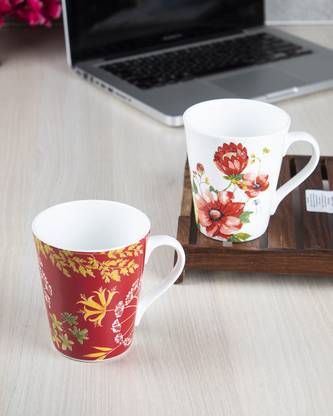 MARKET 99 2 Pcs Coffee Set (Each 340 Ml) Ceramic Red Ceramic Coffee Mug