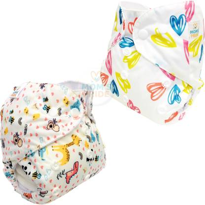 MOM'S PRIDE Reusable Exclusive Heavy Pocket Cloth Diapers Reusable, Adjustable & Washable Without Inserts Pack of 2 (White)