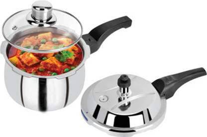 DRAVYONEY Stainless Steel Triply Pressure Cooker with Transparent Glass Lid 5 L Outer Lid Induction Bottom Pressure Cooker