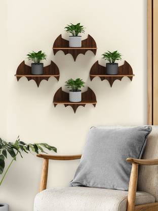 HOME SPARKLE Bat Shape Wall Shelf Mdf Made Wall Mounted Floating Shelves| Latest Innovative Wall Hanging (Dark Brown ) |Decorative Shelf For Lobby ,Kids Room Entrance, Office ,Balcony Etc ,Set Of 4 Shelves MDF (Medium Density Fiber) Wall Shelf