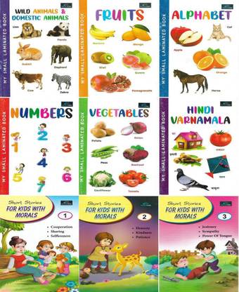 Wild Animals & Domestic Animals , Fruits , Alphabet , Numbers , Vegetables , Hindi Varnamala , Short Stories For Kids 1 2 3 In English ( 9 Books )