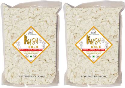 Kush Gold Premium Indori Poha / Flattened Rice / Beaten Rice / Rice Flakes / Flattened Rice Flakes / Avalakki / Poha Chivda (1 Kg) Poha (Medium Grain, Raw)