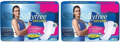 STAYFREE Secuare X-Large Cottony Soft Cover Sanitary Pads For Women With Wings (Pack of 40+40) Sanitary Pad Sanitary Pad