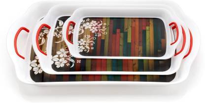 Finner ( Set of 3 Trays) lineing & flowers design Tray Serving Set for home (Pack of 3) Tray