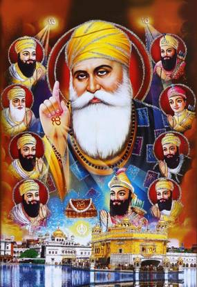 Guru Nanak Dev Ji with Govind Singh and all Ten Sikh Gurus no. 1 Wall Poster Print on Art Paper 13x19 Inches Paper Print