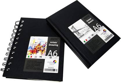 BRuSTRO Artists Sketch Book A6 Size Stitched Bound 156 Pages 110 GSM, and Sketchbook A6 Size WIRO Bound, 116 Pages, 160 GSM (Acid Free) Sketch Pad