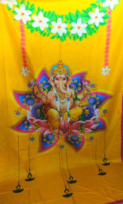 Epoojacart (Model - 19) Yellow Ganesh Backdrop - Decorative Backdrops (5 x 8 ft) Flower Tapestry