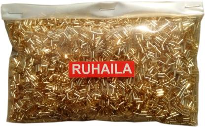 RUHAILA 6 MM SHINE GOLDEN GLASS PIPES-TOTAL 100 GMS PCS FOR ART CRAFTS AND JWELLERY AND EMBRIODERY WORKS