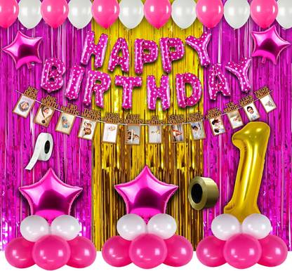 Prihit 1st Birthday Decorations Kit For Baby Girl Combo 63Pcs for Baby Girl & boy