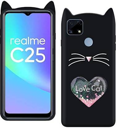 Coverfixer Back Cover for Realme C25 Soft Silicon Girls TPU Love Cat Kitty Back Cover