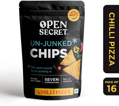 OPEN SECRET Chilli Pizza Supergrain Chips - On-the-go packs | Chilli Pizza Chips | No Added Maida | Baked, not Fried | Healthy & Tasty | Rich in Protein | Pack of 16 Nachos