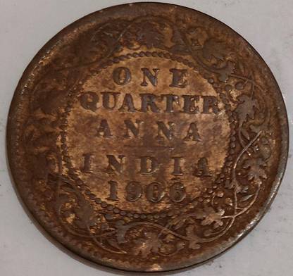ANTIQUEWAY EXTREMELY RARE 1906 BRONZE QUARTER ANNA EDWARD VII BRITISH INDIA COIN Medieval Coin Collection