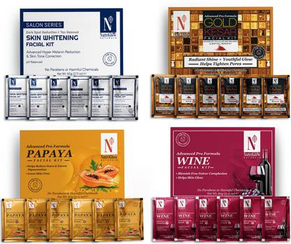 NutriGlow NATURAL'S Advance Pro Formula Combo of 4 Skin Whitening,Gold Kesar,Papaya,Wine Facial kit 60gm Each For Skin Cell RepairReduce Scars, Excess Pigmentation & Helps Skin Purifying