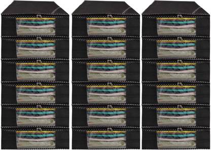 SAMRATHAL INDUSTRIES SI09 Designer 18 Pieces Non Woven Fabric Saree Cover/Clothes Organiser for Wardrobe Set with Transparent Window, Extra Large SI09