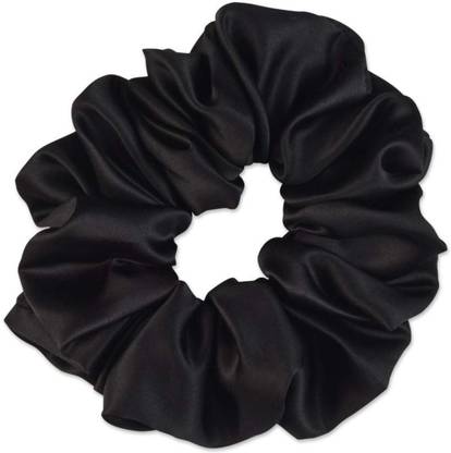 Fameza 2 Original Scrunchie Jumbo Size in Washable Black Nylon Silk-Like Fabric, Perfect for Wrist-to-Hair Versatility Rubber Band