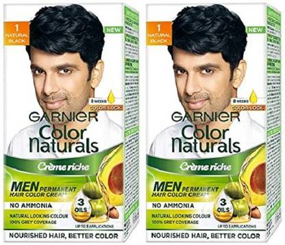 GARNIER Men Hair Color Naturals Creme 30ml + 30g - ( Pack Of 2 ) , Natural Black