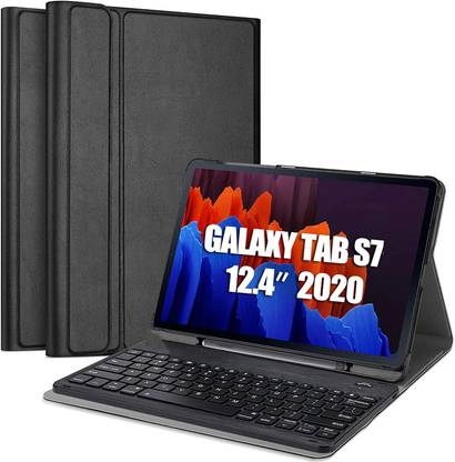 microware Galaxy Tab S7 FE (Model-SM T730,T735) 12.4" 2020 Keyboard Case, Bluetooth Wireless Detachable Keyboard, PU Leather Stand Cover, Case with Keyboard for Samsung Galaxy Tab S7+ Bluetooth Handheld Tablet Keyboard Compatible with Desktop, Laptop, Mac