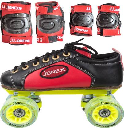 JONEX Professional shoe skate Combo with knee and elbow Guards and Free skate bag size 2 Kids (22 cms) Age 9-10 Skating Kit