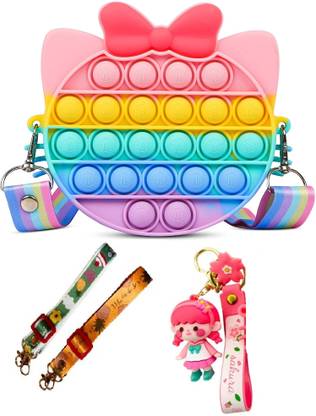 Bestie Toys Pop It Pop it Bag With Attractive Keychain Fidget Toy Push Pop Bubble Fidget Sensory Toy for Kids and Adults Fidget Popper Stress (Kitty)