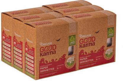 Origami Good Karma Paper Serviettes -50 pull, 2 ply, 32cm*32cm- Pack of 6 Light Brown Paper Napkins
