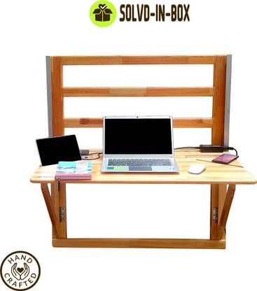 Solvd-in-box Pinewood Height Adjustable Sit and Stand Desk Folding Wall Mounted Office Table Space saving Height Folding shelf Wall Mounted Desk for Office Computer Table Laptop Table Solid Wood Study Table
