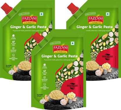 FAZLANI FOODS Ginger Garlic Paste - 500g, Pack of 3 (Adrak Lasun/ Lahsun Paste) Naturally Processed with Fresh Ingredients | Aromatic & Flavourful Cooking Paste | Authentic & Delicious Homemade Taste