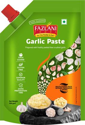 FAZLANI FOODS Garlic Paste - 500g, Pack of 1 (Lasun/ Lahsun Paste) Naturally Processed with Fresh Ingredients | Aromatic Flavourful Cooking Paste | Authentic & Delicious Homemade Taste